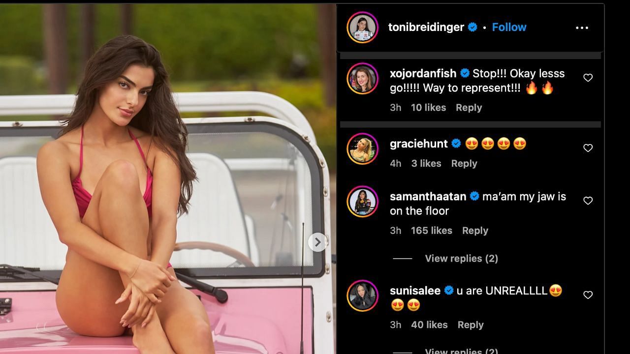 Jordan Fish commented on Toni Breidinger's post - Source: @xojordanfish via @tonibreidinger on Instagram